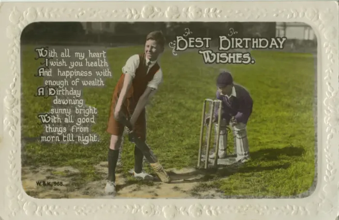 Framed Print : Birthday card featuring two boys playing cricket Framed Print : Birthday card featuring two boys playing cricket