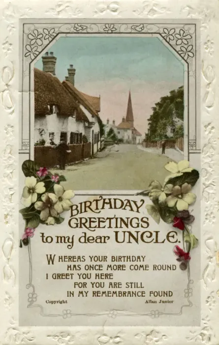 Framed Print : Birthday Greetings to My Dear Uncle, birthday card, c1940. Artist: Valentine Framed Print : Birthday Greetings to My Dear Uncle, birthday card, c1940. Artist: Valentine
