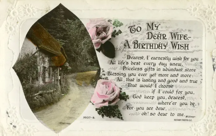 Framed Print : Birthday postcard from a husband to his wife, c1918 Framed Print : Birthday postcard from a husband to his wife, c1918