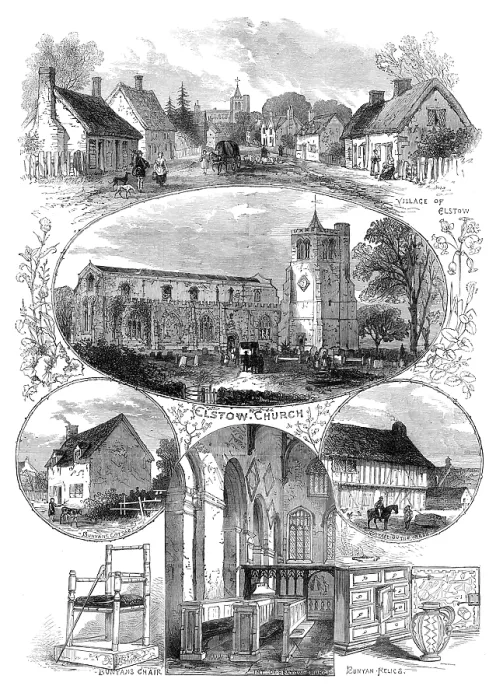 Framed Print : Birthplace and relics of John Bunyan, 1874. Creator: Unknown Framed Print : Birthplace and relics of John Bunyan, 1874. Creator: Unknown