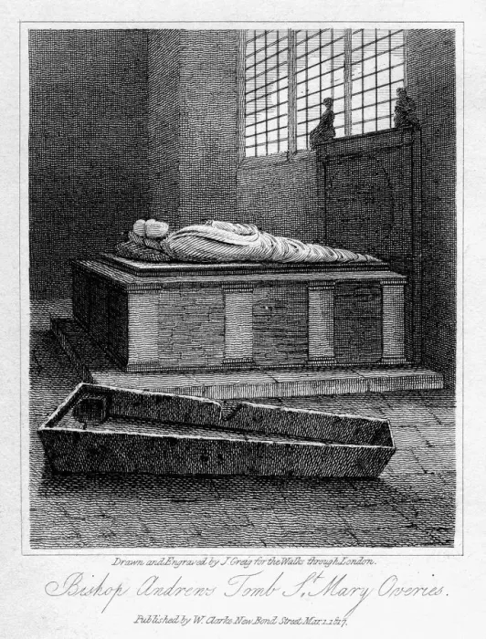 Framed Print : Bishop Andrews tomb, St Mary Overies Church, Southwark, London, 1817. Artist: J Greig Framed Print : Bishop Andrews tomb, St Mary Overies Church, Southwark, London, 1817. Artist: J Greig