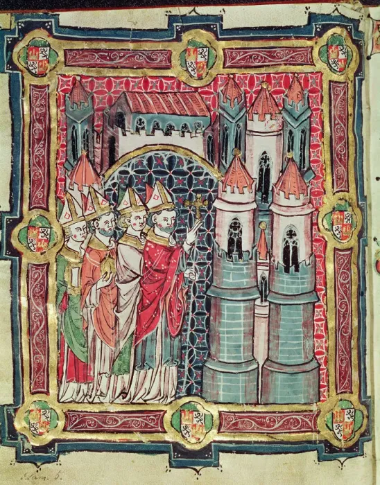 Framed Print : Bishop blessing a diocese, Miniature in the Book of Testaments 13th century Framed Print : Bishop blessing a diocese, Miniature in the Book of Testaments 13th century