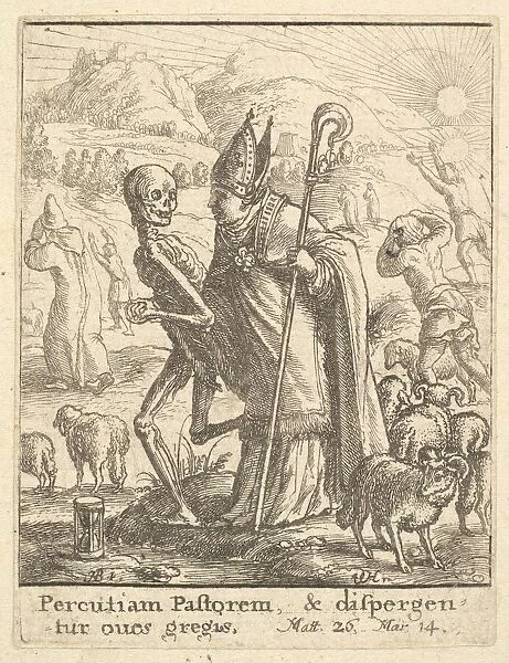 Bishop, from the Dance of Death, 1651. Creator: Wenceslaus Hollar