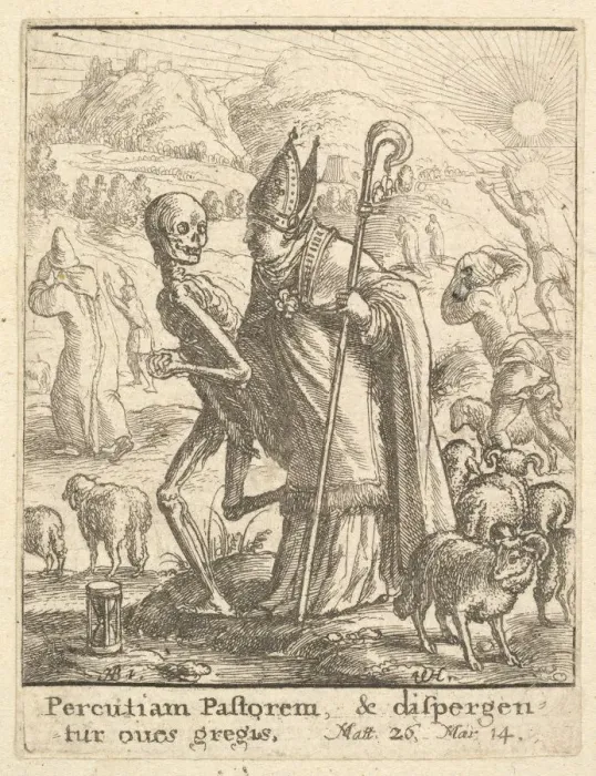 Framed Print : Bishop, from the Dance of Death, 1651. Creator: Wenceslaus Hollar Framed Print : Bishop, from the Dance of Death, 1651. Creator: Wenceslaus Hollar