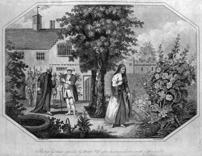 Framed Print : Bishop Gardiner reproved by Henry VIII... 1546 (18th century(?)).Artist: Saunders