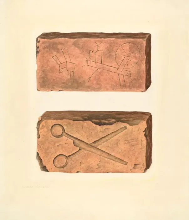 Framed Print : Bishop Hill: Building Bricks, 1938. Creator: William Spiecker Framed Print : Bishop Hill: Building Bricks, 1938. Creator: William Spiecker
