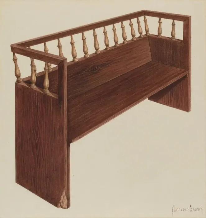 Framed Print : Bishop Hill: Church Pew, 1939. Creator: H. Langden Brown Framed Print : Bishop Hill: Church Pew, 1939. Creator: H. Langden Brown