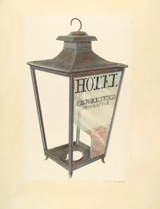 Framed Print : Bishop Hill: Hotel Lantern, c. 1939. Creator: Archie Thompson Framed Print : Bishop Hill: Hotel Lantern, c. 1939. Creator: Archie Thompson