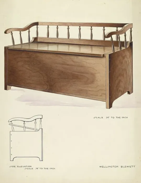 Framed Print : Bishop Hill: Settee and Chest, c. 1936. Creator: Wellington Blewett Framed Print : Bishop Hill: Settee and Chest, c. 1936. Creator: Wellington Blewett