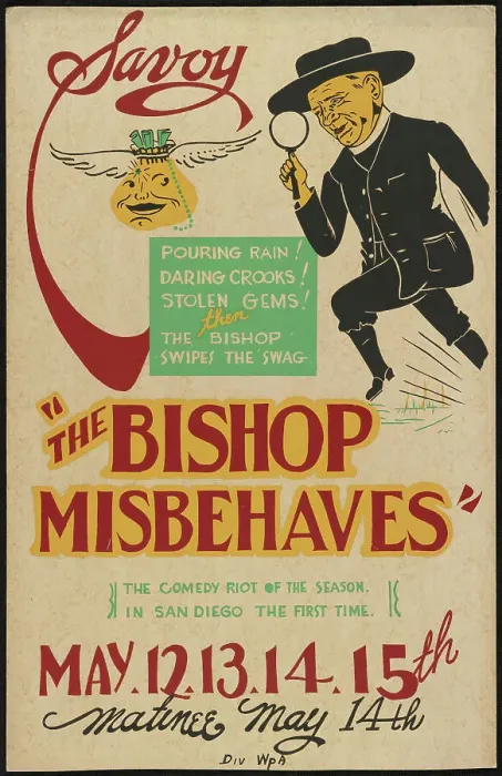Framed Print : The Bishop Misbehaves, San Diego, 1938. Creator: Unknown Framed Print : The Bishop Misbehaves, San Diego, 1938. Creator: Unknown