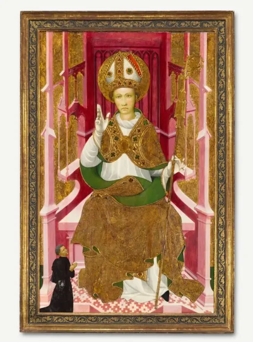 Framed Print : A Bishop Saint with a Donor (Saint Louis of Toulouse?), early 1400s. Creator: Unknown Framed Print : A Bishop Saint with a Donor (Saint Louis of Toulouse?), early 1400s. Creator: Unknown