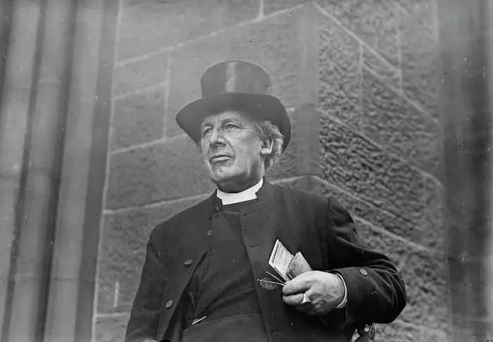 Framed Print : Bishop of Salisbury holding glasses and train schedule, 1910. Creator: Bain News Service Framed Print : Bishop of Salisbury holding glasses and train schedule, 1910. Creator: Bain News Service