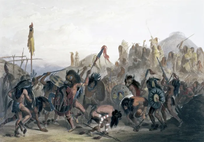 Framed Print : Bison-Dance of the Mandan Indians in front of their Medicine Lodge in the Mih-Tutta-Hankush, 1843 Framed Print : Bison-Dance of the Mandan Indians in front of their Medicine Lodge in the Mih-Tutta-Hankush, 1843