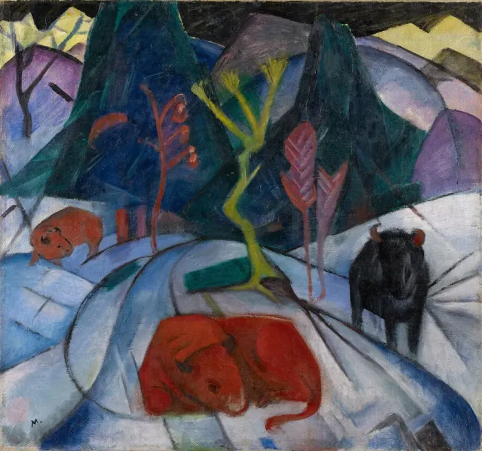 Framed Print : A Bison in Winter (The Red Bison), 1913. Creator: Marc, Franz (1880-1916)