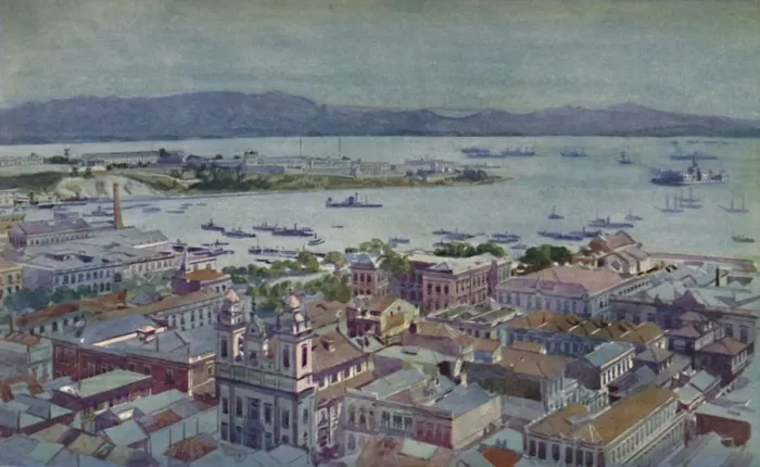 Framed Print : A bit of Rio with the Ilha das Cobras and the Ilha Fiscal, 1914 Framed Print : A bit of Rio with the Ilha das Cobras and the Ilha Fiscal, 1914
