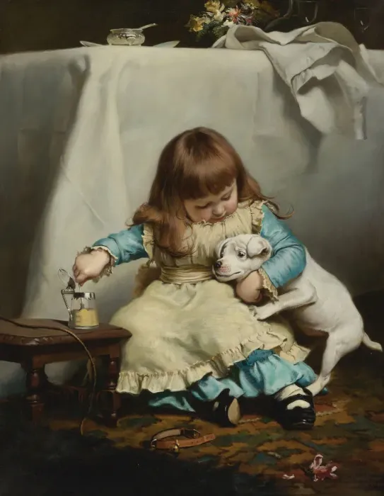 Framed Print : Once bitten, twice shy, 1885. Creator: Barber, Charles Burton (1845-1894) Framed Print : Once bitten, twice shy, 1885. Creator: Barber, Charles Burton (1845-1894)