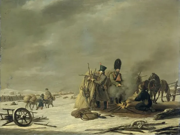 Framed Print : Bivouac at Molodechno, 3-4 December 1812: an episode from Napoleon's Retreat from Russia, 1816. Creator: Johannes Hari Framed Print : Bivouac at Molodechno, 3-4 December 1812: an episode from Napoleon's Retreat from Russia, 1816. Creator: Johannes Hari