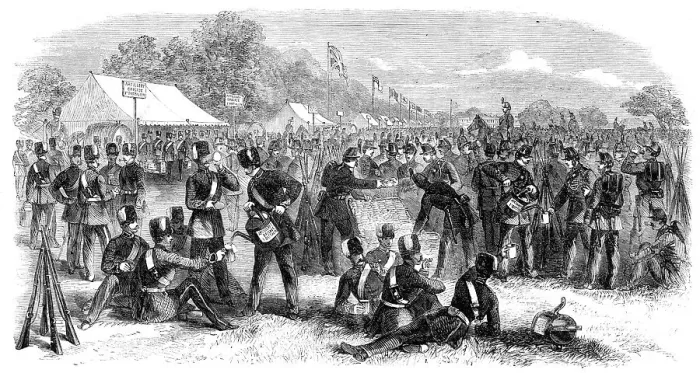 Framed Print : Bivouac of the Volunteers at the close of the Review, 1860. Creator: Unknown Framed Print : Bivouac of the Volunteers at the close of the Review, 1860. Creator: Unknown