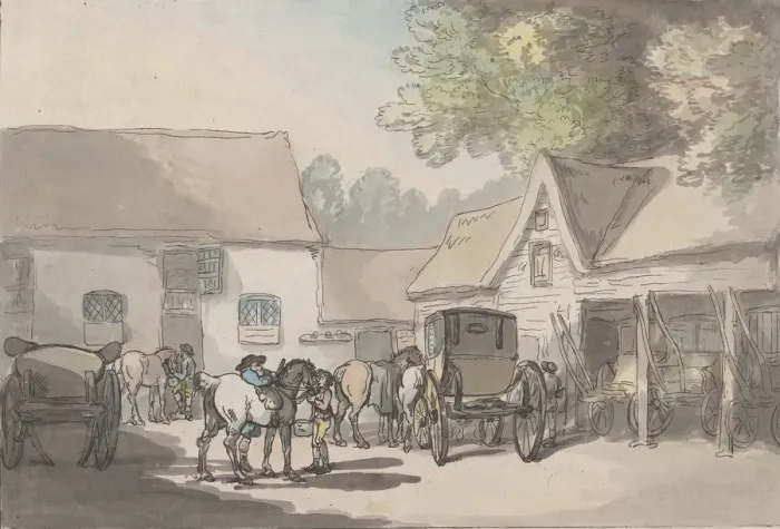 Framed Print : Black Dog Inn Yard At Belfont, 1785-87. 1785-87. Creator: Thomas Rowlandson Framed Print : Black Dog Inn Yard At Belfont, 1785-87. 1785-87. Creator: Thomas Rowlandson