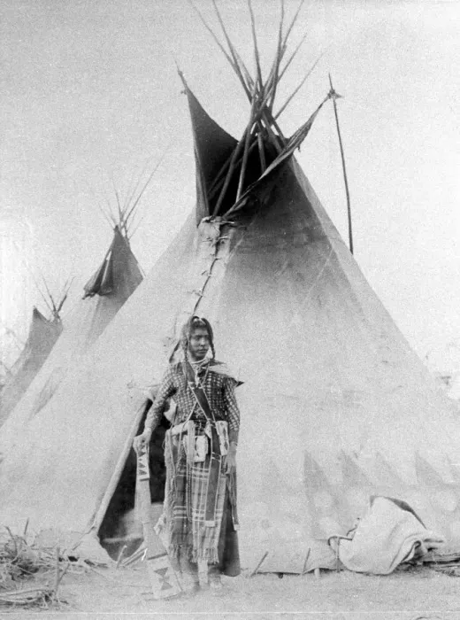 Framed Print : Black Foot outside his tent, North American Indian, c1885-90 Framed Print : Black Foot outside his tent, North American Indian, c1885-90