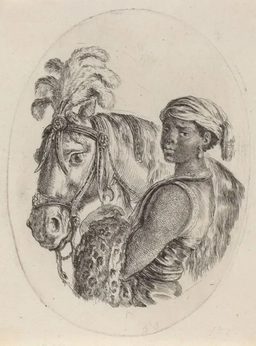 Framed Print : Black Groom with an Arabian Horse, 1649 / 1650. Creator: Stefano della Bella Framed Print : Black Groom with an Arabian Horse, 1649 / 1650. Creator: Stefano della Bella