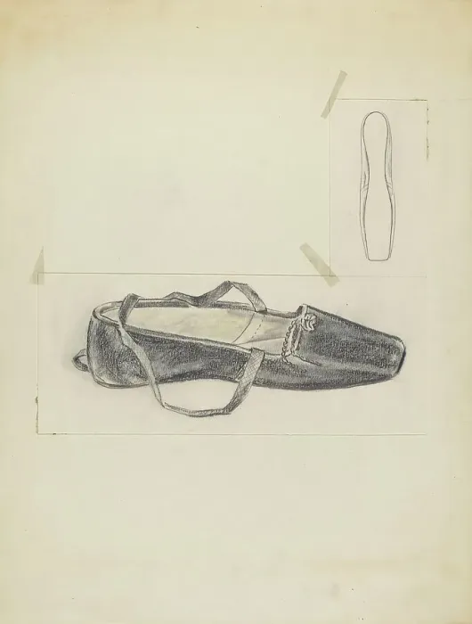 Framed Print : Black Leather Slipper, c. 1940. Creator: Melita Hofmann Framed Print : Black Leather Slipper, c. 1940. Creator: Melita Hofmann