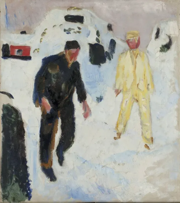 Framed Print : Black and Yellow Men in Snow, 1910-1912 Framed Print : Black and Yellow Men in Snow, 1910-1912