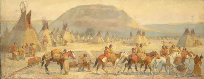 Framed Print : Blackfoot Camp Scene, late 19th-early 20th century. Creator: Edwin Willard Deming Framed Print : Blackfoot Camp Scene, late 19th-early 20th century. Creator: Edwin Willard Deming