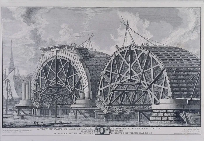 Framed Print : Blackfriars Bridge, London, 1766. Artist: Giovanni Battista Piranesi Framed Print : Blackfriars Bridge, London, 1766. Artist: Giovanni Battista Piranesi