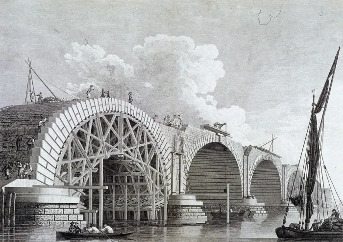Framed Print : Blackfriars Bridge, London, 1777. Artist: Edward Rooker Framed Print : Blackfriars Bridge, London, 1777. Artist: Edward Rooker