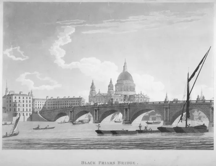 Framed Print : Blackfriars Bridge, London, 1797. Artist: Thomas Malton II Framed Print : Blackfriars Bridge, London, 1797. Artist: Thomas Malton II