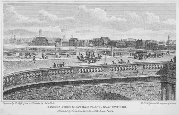 Framed Print : Blackfriars Bridge, London, 1809. Artist: R Roffe Framed Print : Blackfriars Bridge, London, 1809. Artist: R Roffe
