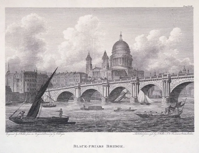 Framed Print : Blackfriars Bridge, London, 1827. Artist: George Cooke