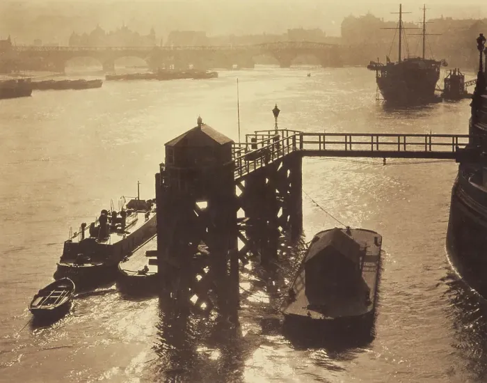 Framed Print : Blackfriars Pier. From the album: Photograph album - London, 1920s. Creator: Harry Moult Framed Print : Blackfriars Pier. From the album: Photograph album - London, 1920s. Creator: Harry Moult