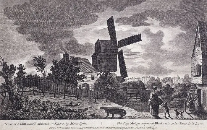 Framed Print : A mill on Blackheath by moonlight; including figures and a windmill, Greenwich, London, 1770 Framed Print : A mill on Blackheath by moonlight; including figures and a windmill, Greenwich, London, 1770