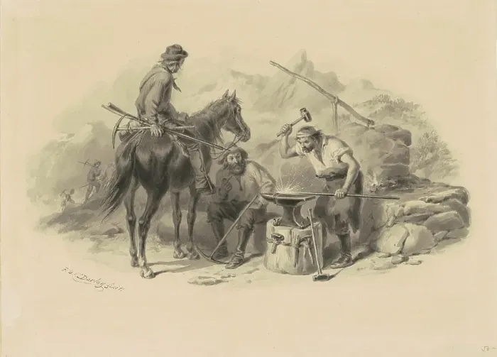 Framed Print : Blacksmith in the Goldfields, 1848-1855. Creator: Felix Octavius Carr Darley Framed Print : Blacksmith in the Goldfields, 1848-1855. Creator: Felix Octavius Carr Darley