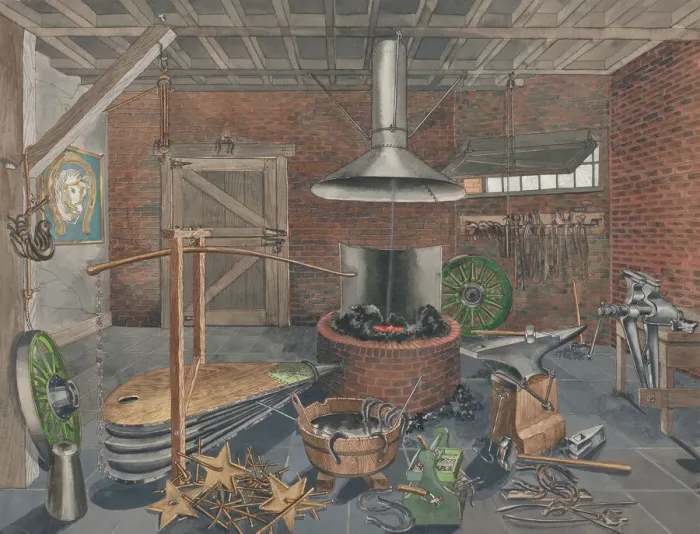 Framed Print : Blacksmith Shop, 1935  /  1942. Creator: Perkins Harnly