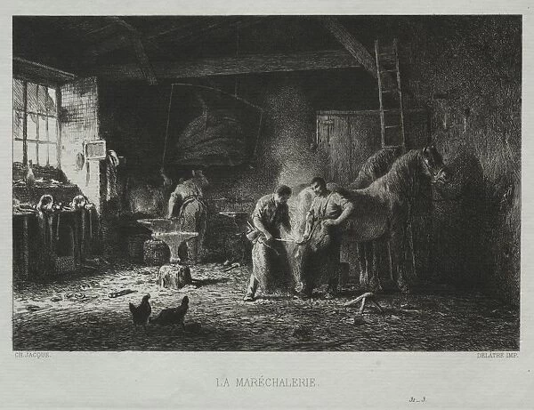 The Blacksmith Shop. Creator: Charles-Emile Jacque (French, 1813-1894)