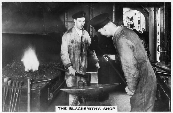 The blacksmiths shop on board the battleship HMS Nelson, 1937