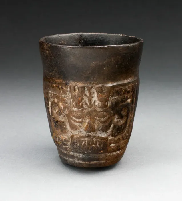 Framed Print : Blackware Cup with Abstract Faces Carved in Panels, A. D. 1000 / 1476. Creator: Unknown Framed Print : Blackware Cup with Abstract Faces Carved in Panels, A. D. 1000 / 1476. Creator: Unknown
