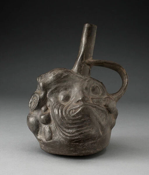 Blackware Spouted Vessel in the Form of a Composite Face, Animals, and Fish, 100 B. C.  /  A. D