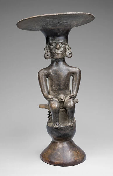 Blackware Vessel with Flaring Rim in the Form of a Seated Figure, A. D. 1000 / 1500. Creator: Unknown