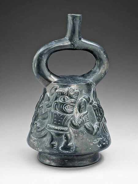 Blackware Vessel with a Relief Depicting a Figure Fighting a Crab, 100 B. C.  /  A. D. 500