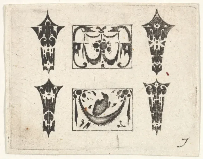 Framed Print : Blackwork Print with Two Horizontal Panels and Four Bezels, ca. 1620 Framed Print : Blackwork Print with Two Horizontal Panels and Four Bezels, ca. 1620