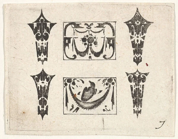 Blackwork Print with Two Horizontal Panels and Four Bezels, ca. 1620