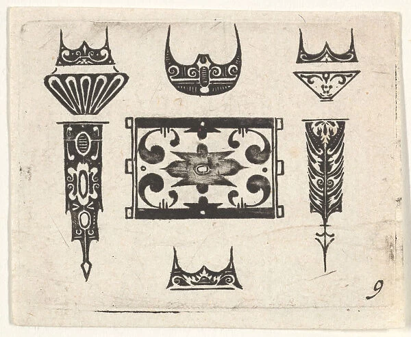 Blackwork Print with Nine Motifs, ca. 1620. Creator: Claes Jansz Visscher