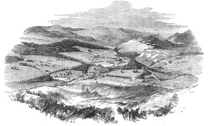 Framed Print : Blair Castle and Glen Tilt from the top of Tulloch, 1844. Creator: Unknown Framed Print : Blair Castle and Glen Tilt from the top of Tulloch, 1844. Creator: Unknown