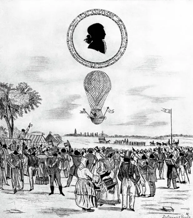 Framed Print : Blanchards Balloon, 1790 (1912) Framed Print : Blanchards Balloon, 1790 (1912)
