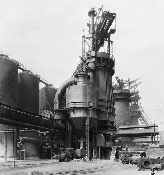 A blast furnace at the Park Gate Iron & Steel Co, Rotherham, South Yorkshire, April 1955