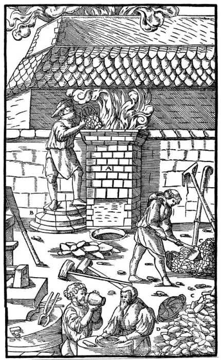 Framed Print : Blast furnace for smelting iron ore, 1556 Framed Print : Blast furnace for smelting iron ore, 1556